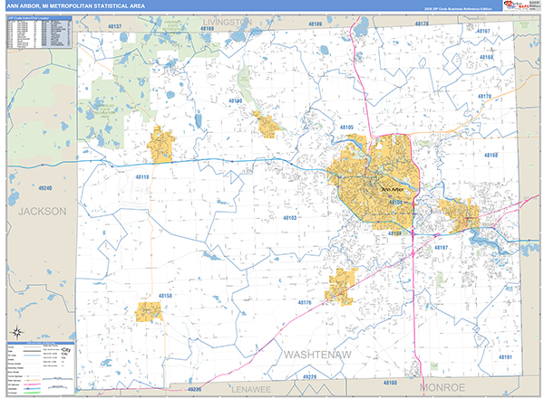 Ann Arbor Metro Area Wall Map Basic Style